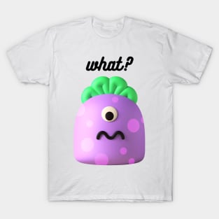 Cute Purple and Green Monster asking What? T-Shirt